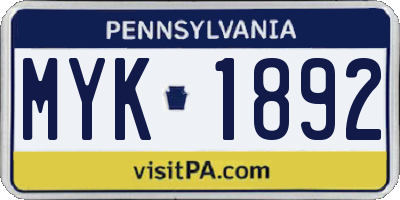 PA license plate MYK1892