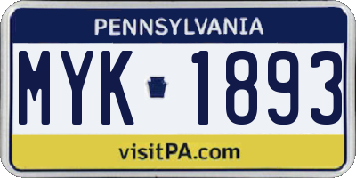 PA license plate MYK1893