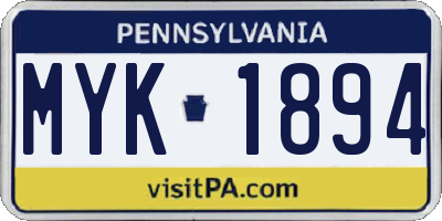 PA license plate MYK1894