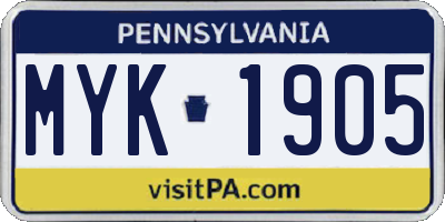 PA license plate MYK1905