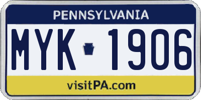 PA license plate MYK1906