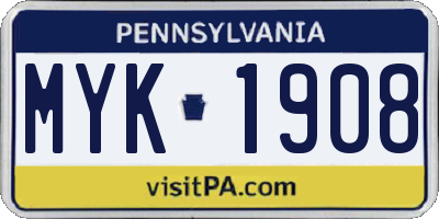 PA license plate MYK1908