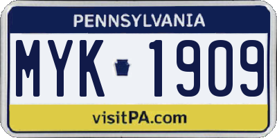 PA license plate MYK1909