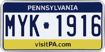 PA license plate MYK1916