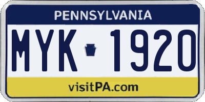 PA license plate MYK1920