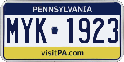 PA license plate MYK1923