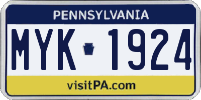 PA license plate MYK1924