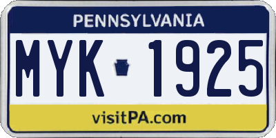 PA license plate MYK1925