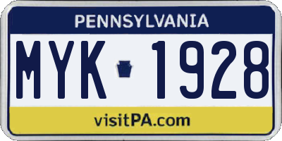 PA license plate MYK1928