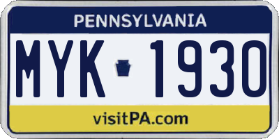 PA license plate MYK1930