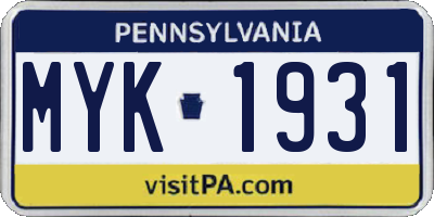 PA license plate MYK1931