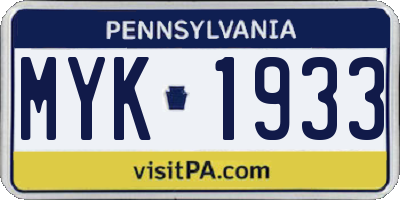 PA license plate MYK1933
