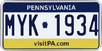 PA license plate MYK1934