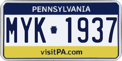 PA license plate MYK1937