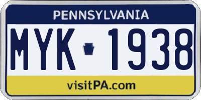 PA license plate MYK1938