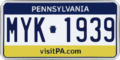 PA license plate MYK1939