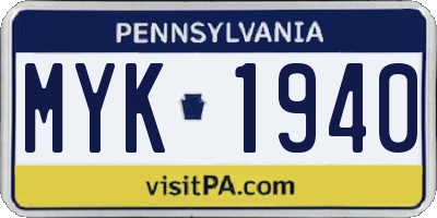 PA license plate MYK1940