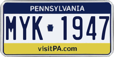 PA license plate MYK1947