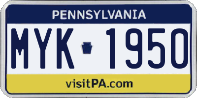 PA license plate MYK1950