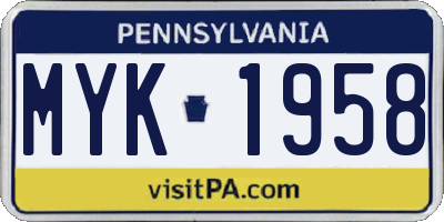 PA license plate MYK1958