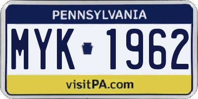 PA license plate MYK1962