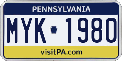 PA license plate MYK1980