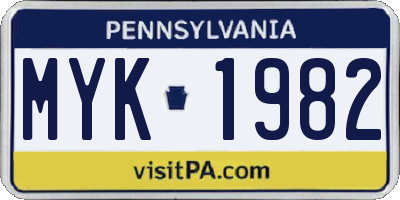 PA license plate MYK1982