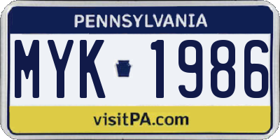 PA license plate MYK1986