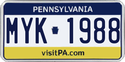 PA license plate MYK1988