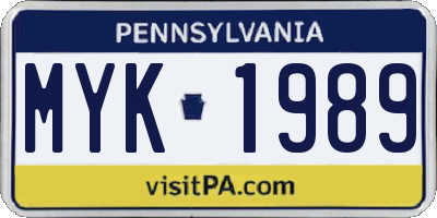 PA license plate MYK1989