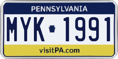 PA license plate MYK1991