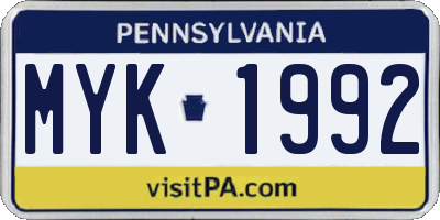 PA license plate MYK1992