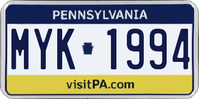 PA license plate MYK1994