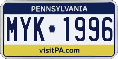 PA license plate MYK1996