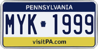 PA license plate MYK1999