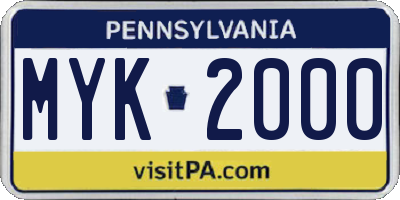 PA license plate MYK2000