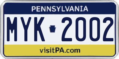 PA license plate MYK2002