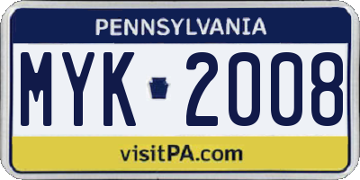 PA license plate MYK2008