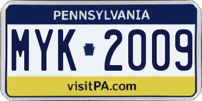 PA license plate MYK2009