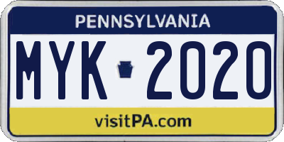 PA license plate MYK2020