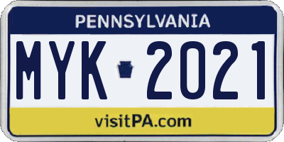PA license plate MYK2021