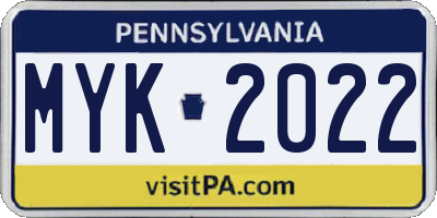 PA license plate MYK2022