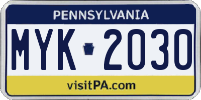 PA license plate MYK2030