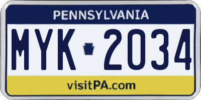 PA license plate MYK2034
