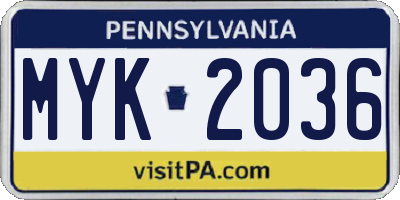 PA license plate MYK2036