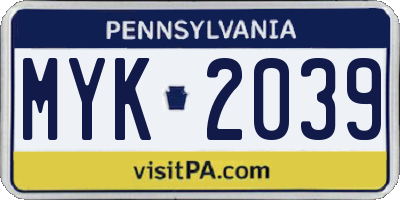 PA license plate MYK2039