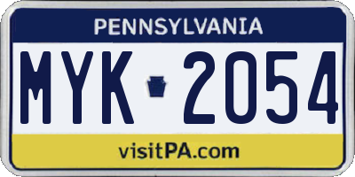 PA license plate MYK2054