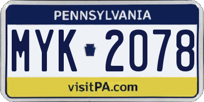 PA license plate MYK2078