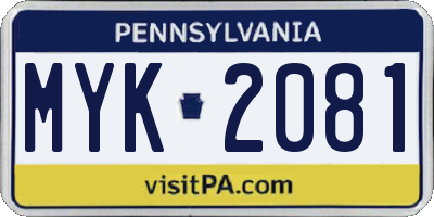 PA license plate MYK2081