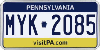 PA license plate MYK2085